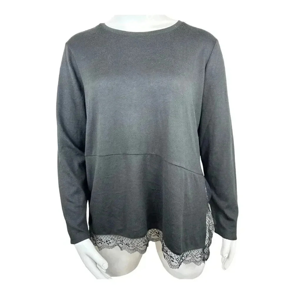 NWT DG2 Diane Gilman black top with lace accent around hem size 1X
